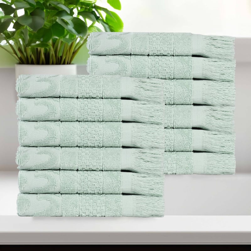 Superior Rolla Cotton Geometric Jacquard Face Towel Washcloth Set of 12
