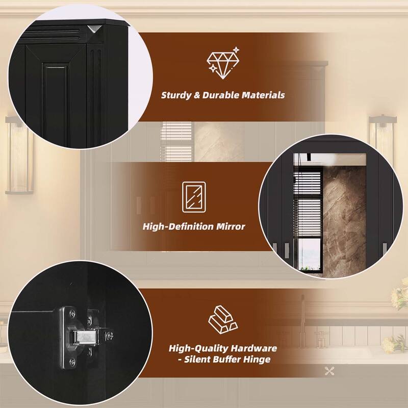 Bathroom Wall Cabinet with Mirror,Medicine Cabinet with 4 Shelves,Mirrored Door Over Toilet Storage Cabinet
