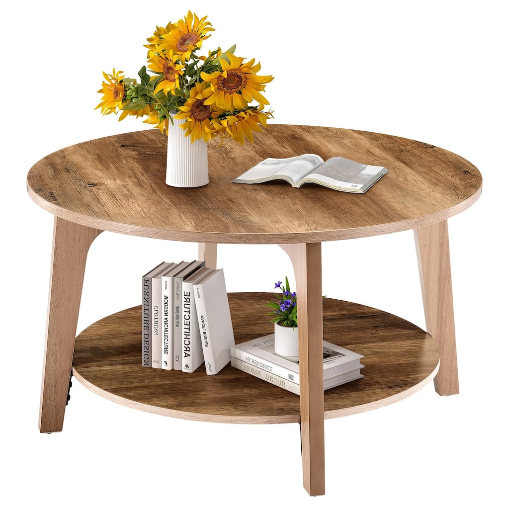 Rossetta Wooden 2-Tier Stable Anti-Slip Design Center Circle Coffee Table - 31.5''x31.5''
