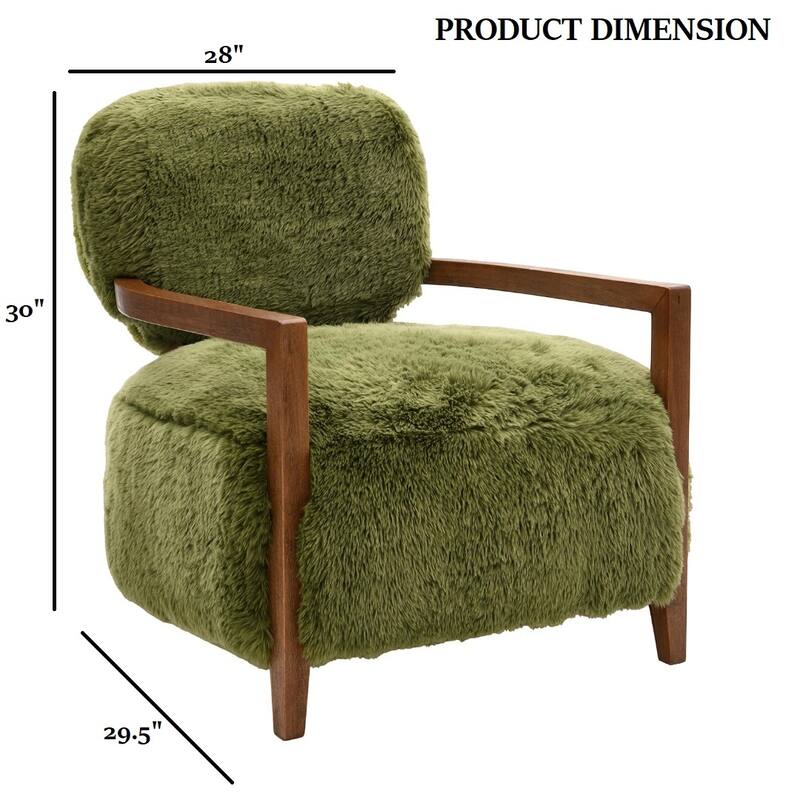1pc Accent Chair Raked Wooden Arms Tight Back And Seat Soft Faux Fur Contemporary Living Room Furniture