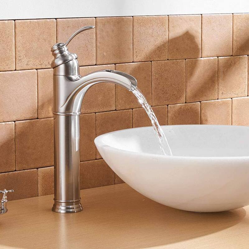 Waterfall Bathroom Vessel Faucet With Drain Assembly Single Handle Bathroom Vessel Sink Faucets One Hole Modern High Basin Taps