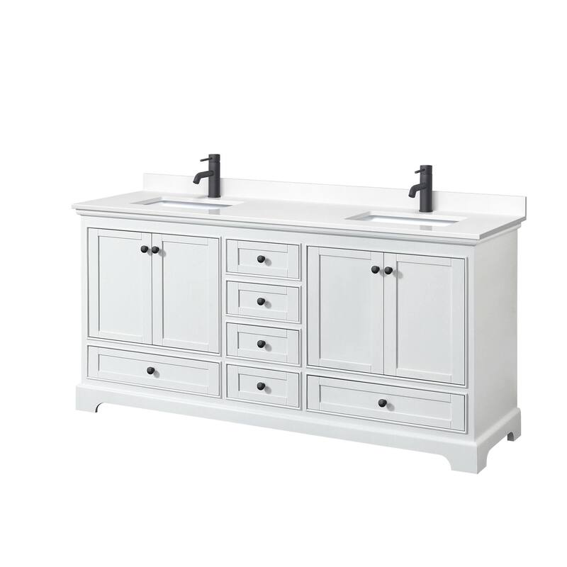 Wyndham Collection Deborah 72" Free Standing Double Basin Vanity Set - White / White Cultured Marble Top / Matte Black