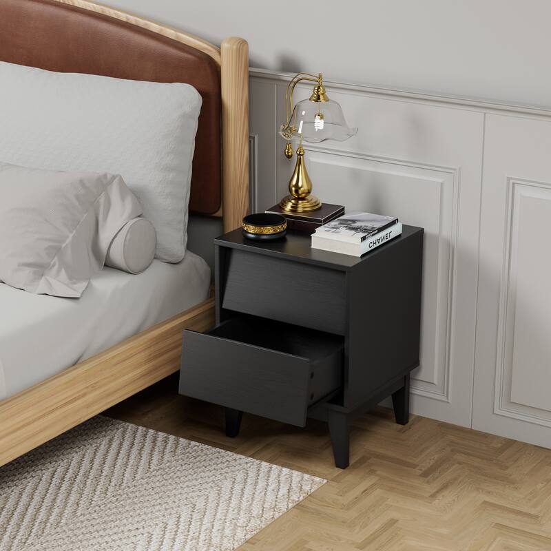 Set of 2 Side Table Storage Cabinet, Nightstand Accent Cabinet - Black