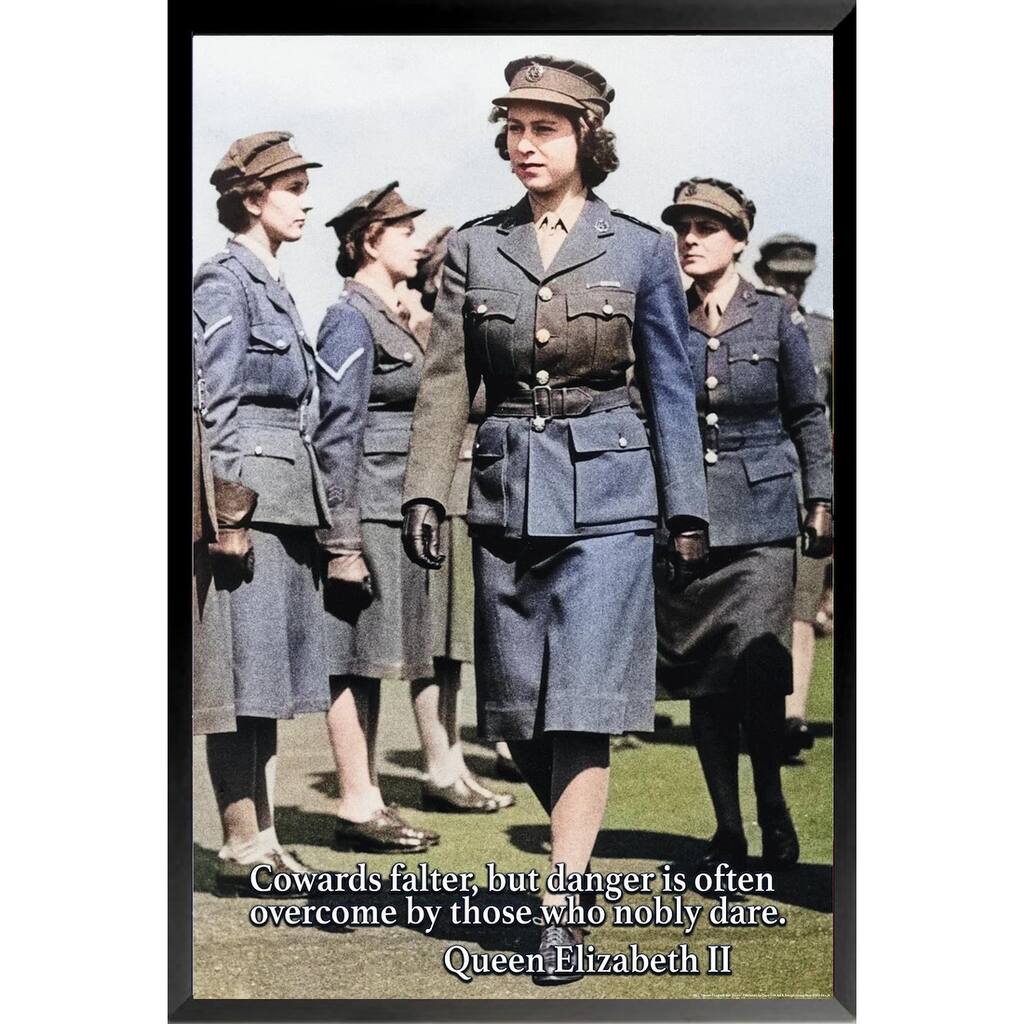 Queen Elizabeth Younger Days In The Military Framed Poster - 24 x 36 Inch
