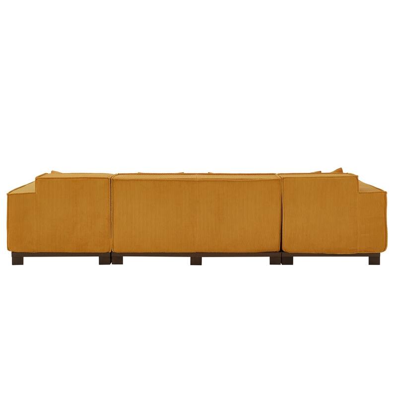 130" U-Shaped Upholstered Sectional Sofa with RGB LED Light Strip and 6 Pillows