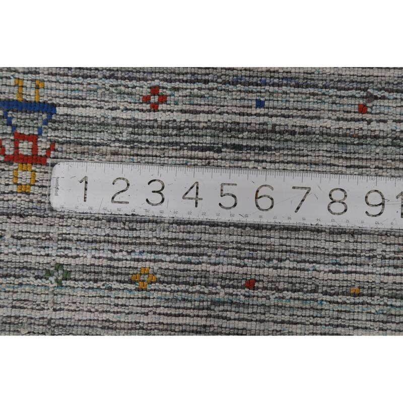 Striped Tribal Gabbeh Oriental Square Rug Handmade Wool Carpet - 9'9" x 9'8"