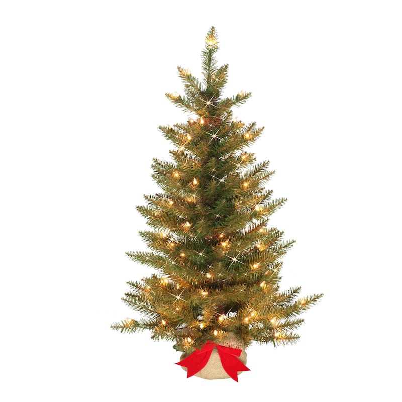 3' Pre-Lit Slim Fraser Fir Artificial Christmas Tree- Clear Lights - 3 Foot