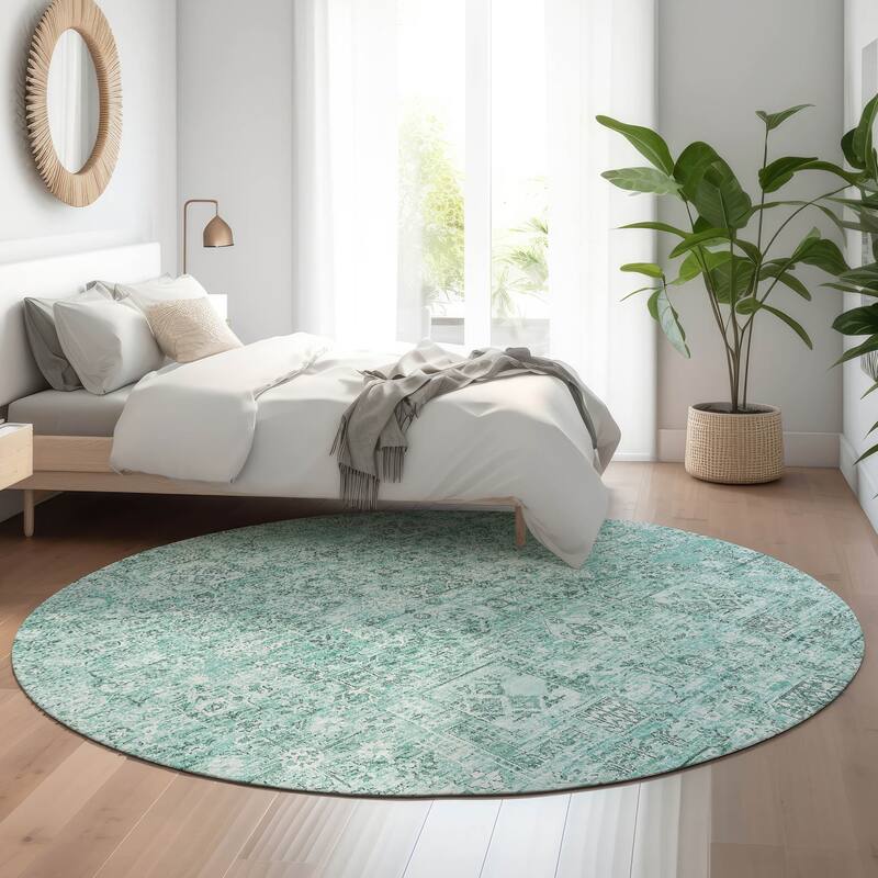 Premium Washable Super Soft Vintage Traditional Mayfield Rug - Teal - 8' x 8'