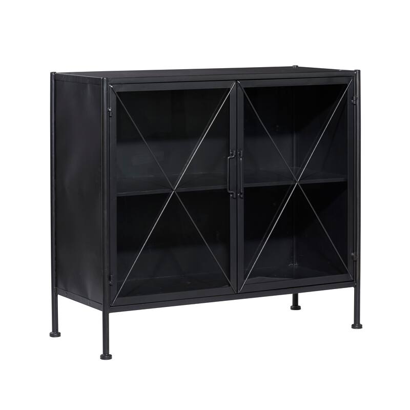 Metal Geometric 1 Shelf Cabinet with Glass Front Panels - Black or White - Roche River Decor - Black