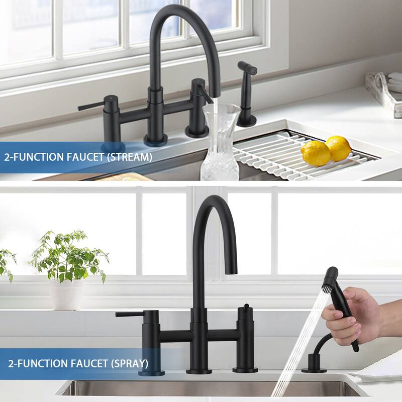PROOX Double Handle Bridge Kitchen Faucet with Side Sprayer