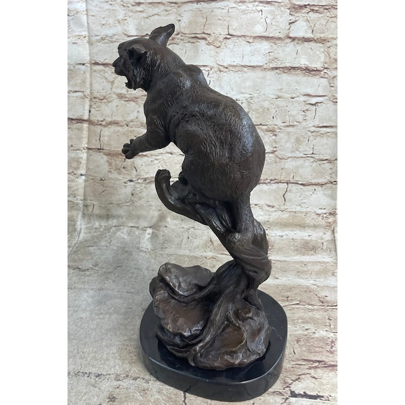 Cougar Panther Jaguar Imitative Cat Collector Bronze Marble Base Bookend Statue Art Decor
