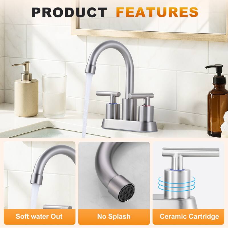 WOWOW 4 in. Centerset Double Handle High Arc Bathroom Faucet