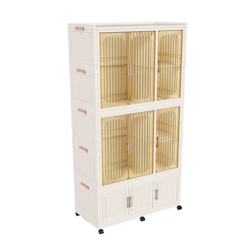 Portable Closet Wardrobe for Renters Students Travelers, Folding Armoire Clothes Cabinet with 9 Cubes & 2 Hanging Rods