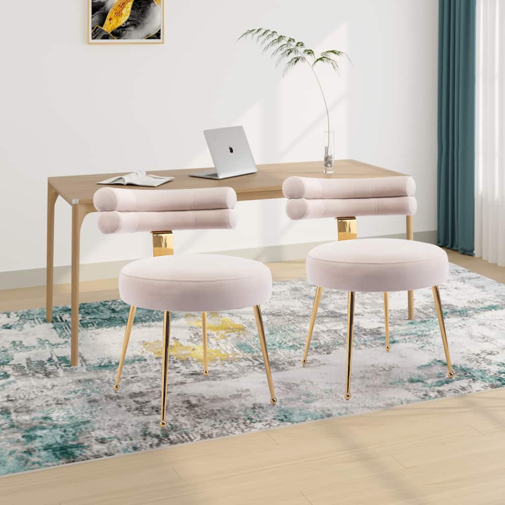 Velvet Upholstered Tubulous Side Dining Chair with Golden Legs(set of 2)