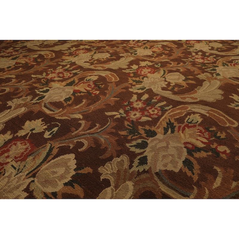 9'2''x11'11'' Hand Knotted Flatweave Wool Brown Arts & Crafts Oushak Rug - 9' 2'' x 11' 11''