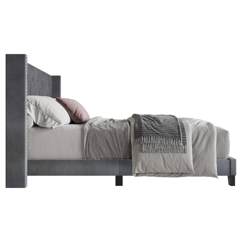 Clayfell Monroe Tufted Upholstered Wingback Panel Bed