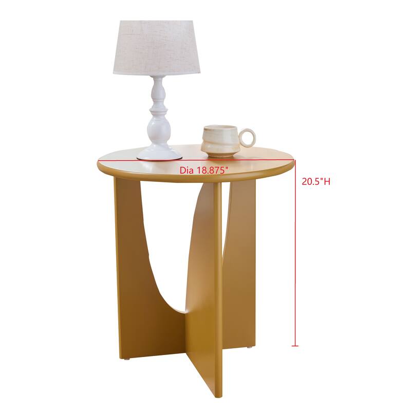 Theo Round Wood Side Table with Sculptural U-Shaped Base