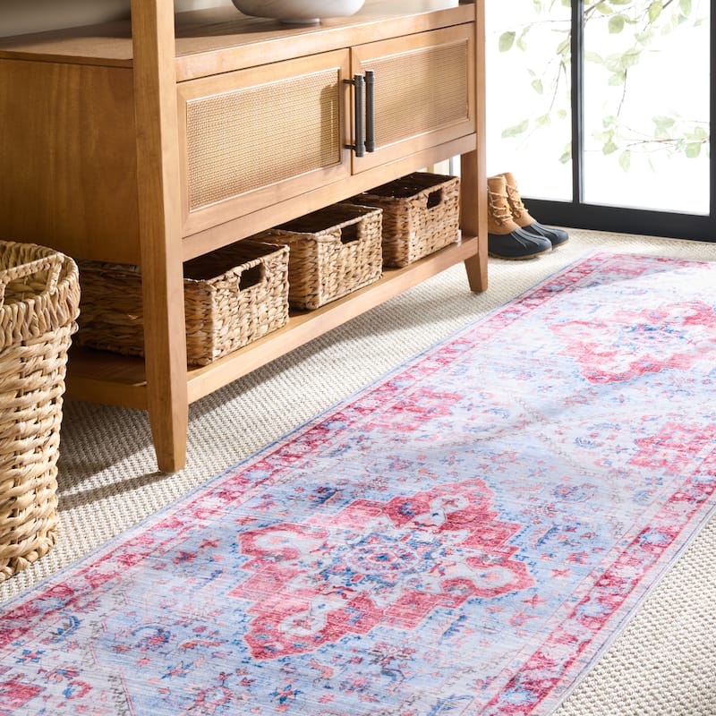 Martha Stewart Savastina Machine Washable & Slip Resistant Rug - 2'6" x 8' Runner - Red/Blue