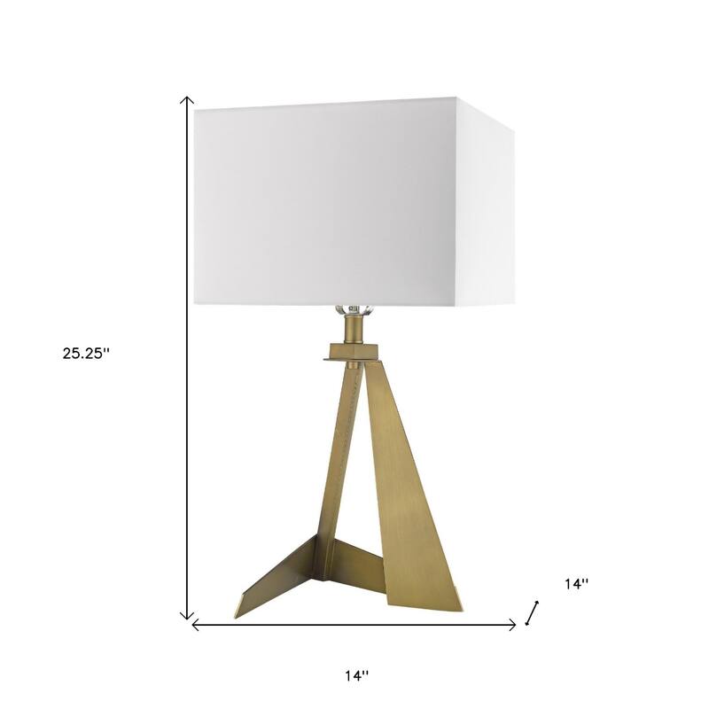 25 Inch Brass Metal Table Lamp with White Rectangular Shade - 14" x 14" x 25.25"