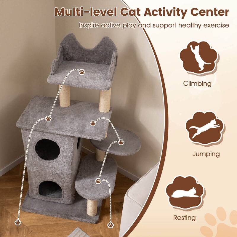 Costway 48.5 inch Cat Tree for Indoor Cat with 2-story Condo, 3 - as pic shows - See Details