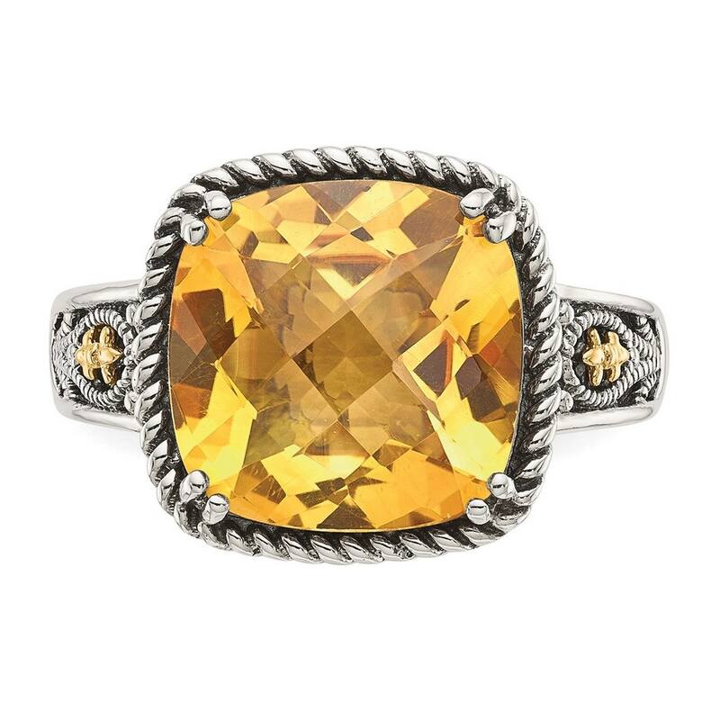 Curata 925 Sterling Silver Polished With 14k Citrine Ring