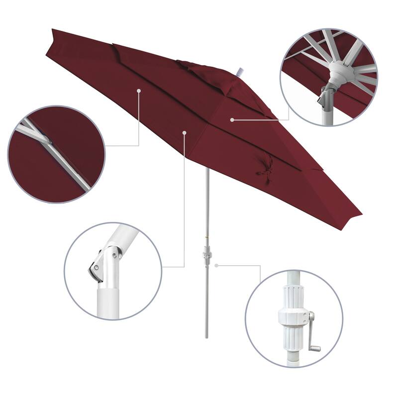 California Umbrella 11' Golden State Series Patio Umbrella White Aluminum Frame Crank Lift Collar Tilt Pacifica Pacific Blue