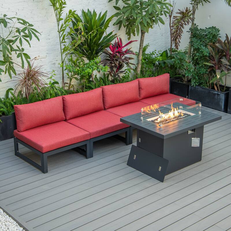 Chelsea Modern 5-Piece Aluminum Outdoor Patio Conversation Set with Coffee Table with Removable and Washable Cushion Covers
