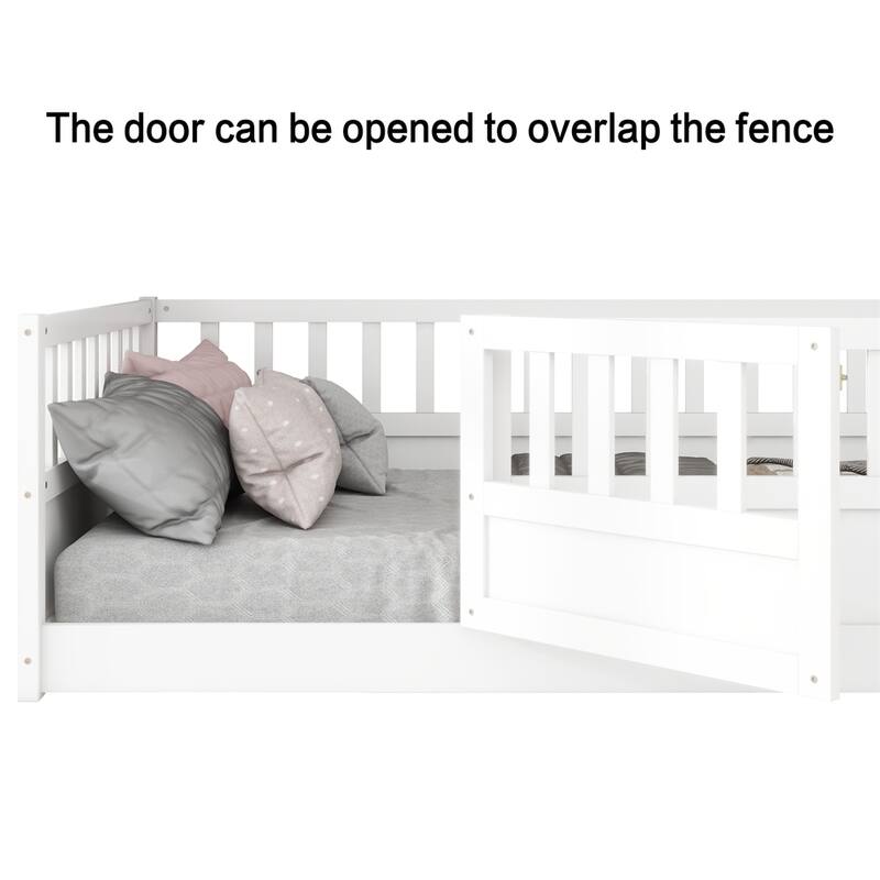 Twin Size Wood Floor Bed with Barrier Door