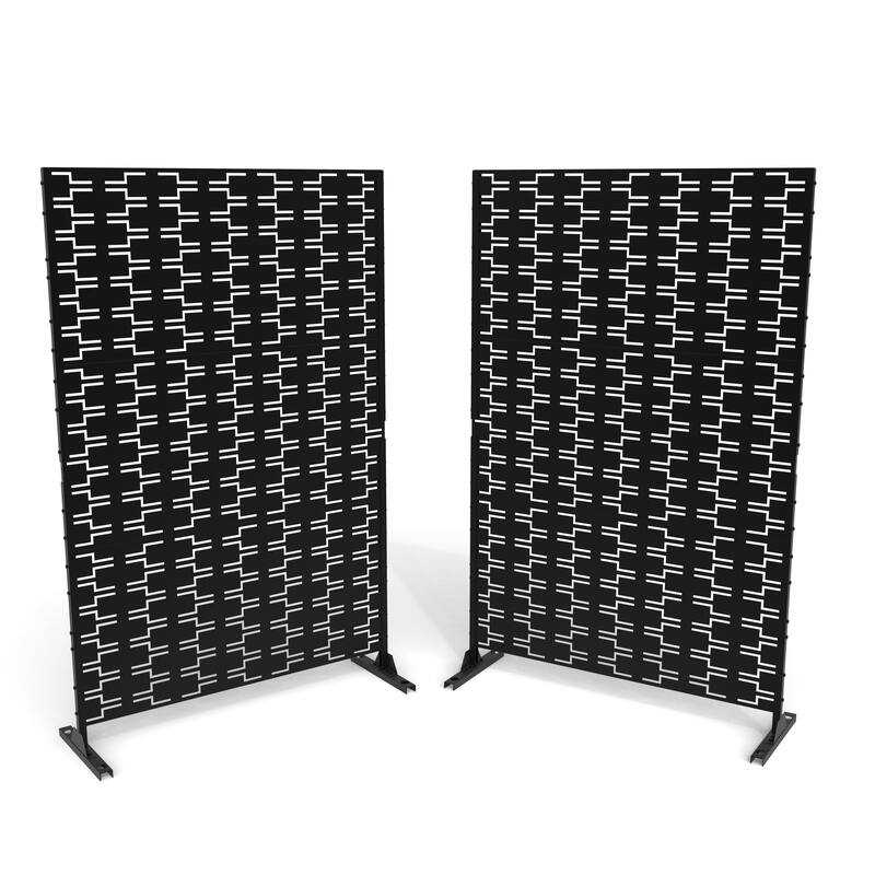 2Set Patio Outdoor Privacy Metal Screens and Panels - Black - 013-Rectangle