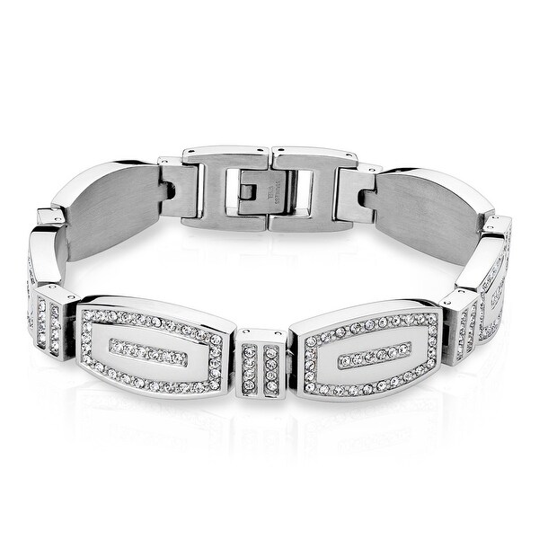 CZ Pave Hand Polished Stainless Steel Bracelet - 8.5" (Sold Ind.)