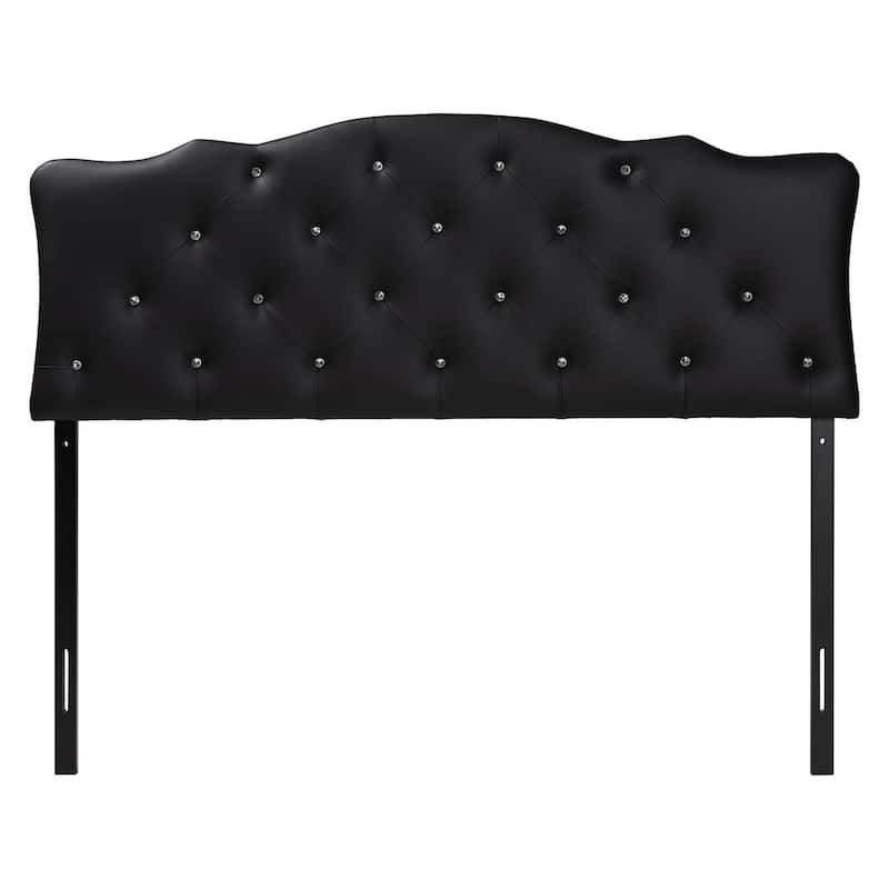 Scalloped Upholstered Button-Tufted Headboard with Faux Crystal Buttons, Adjustable Height and Hardwood Frame