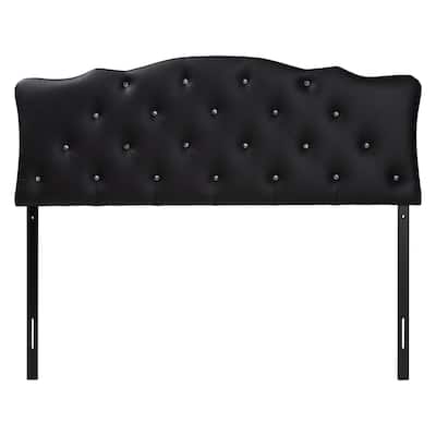 Scalloped Upholstered Button-Tufted Headboard with Faux Crystal Buttons, Adjustable Height and Hardwood Frame