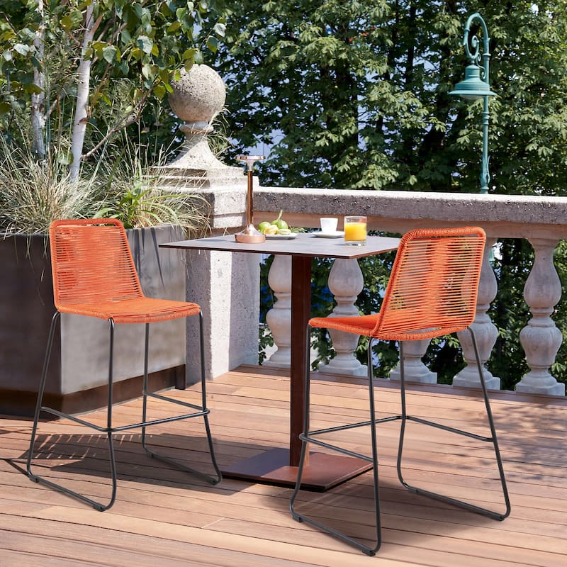 Shasta Black Metal and Rope Indoor Outdoor Patio Counter Height Chairs - Set of 2 - Counter Height