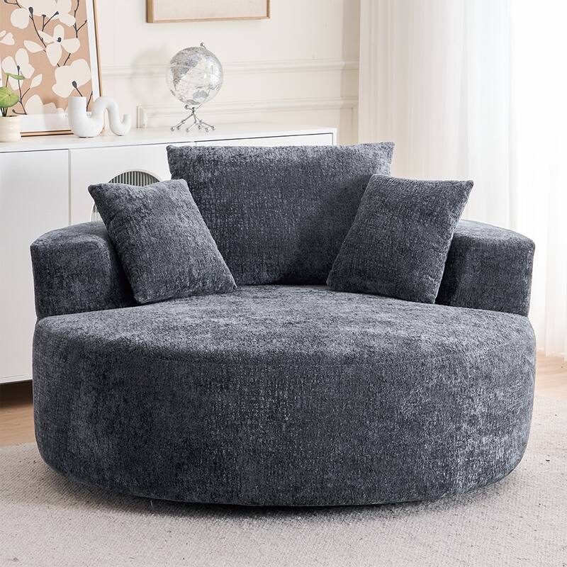 Oversized Swivel Accent Chair, Chenille Round Chairs Upholstered Swivel Chair, Single Sofa Armchair, Sleeper Chair - Grey
