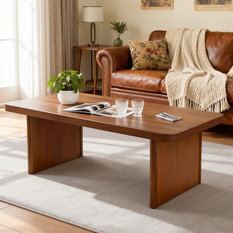 47-Inch Rectangular Center Coffee Table with Solid Pine Wood Legs - 47.24"L x 23.62"W x 17.13"H