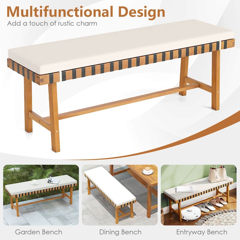 Costway 48" Long Acacia Wood Outdoor Bench with Thick Padded Seat - See Details