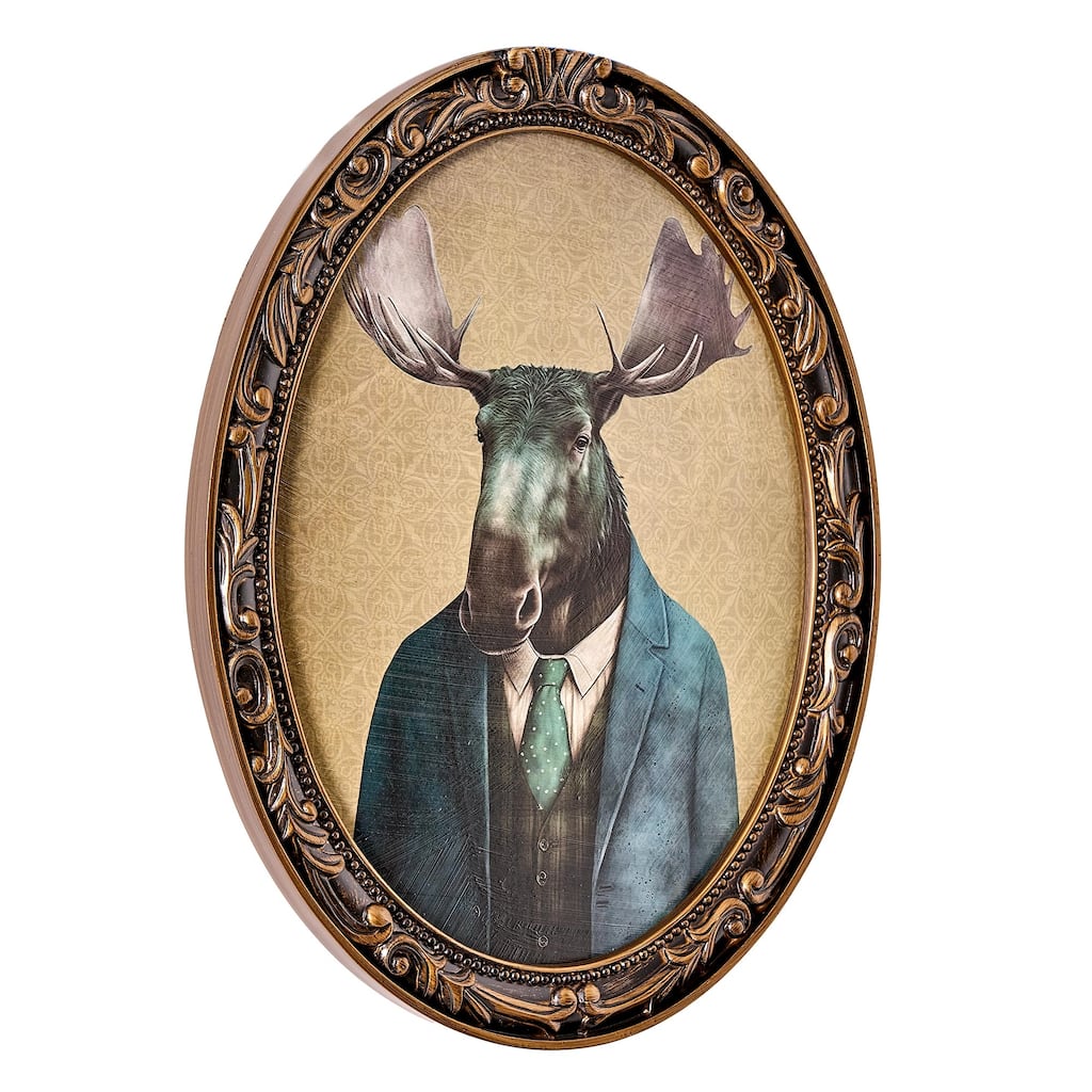 American Art Decor Down to Business Moose Ornate Oval Framed Bar Wall Decor - 16.12" H x 13.12" L x 0.75" D
