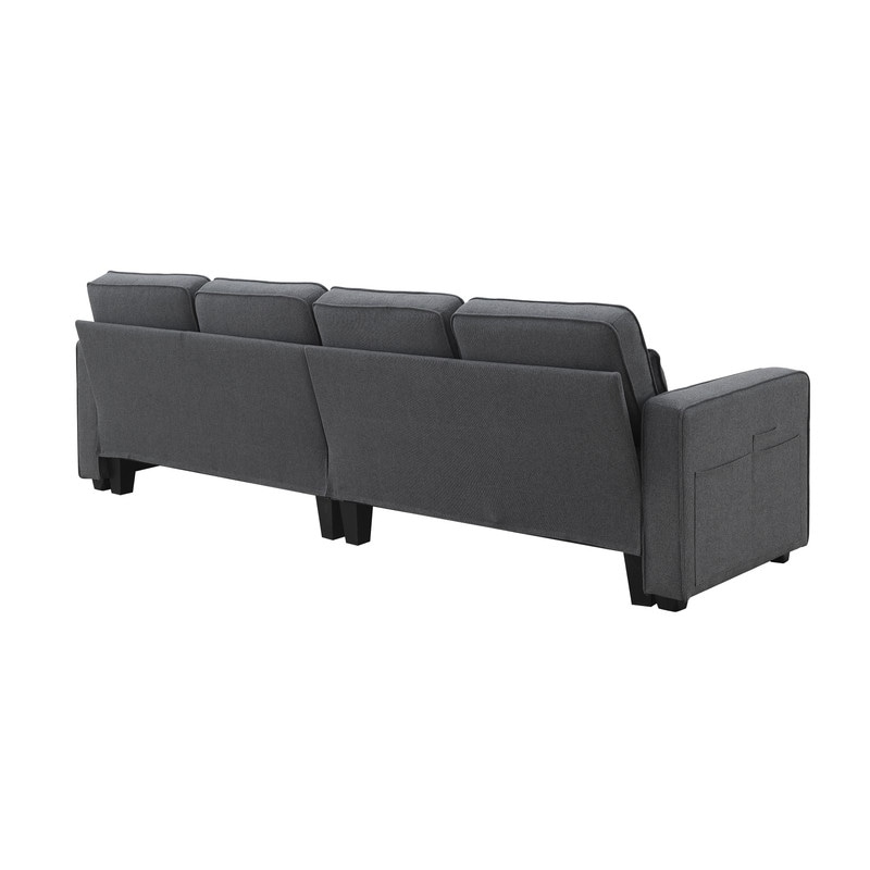 4-Seater Modern Linen Upholstered Sofa - Armrest Pockets and 4 Pillows for Extra Comfort - Beige
