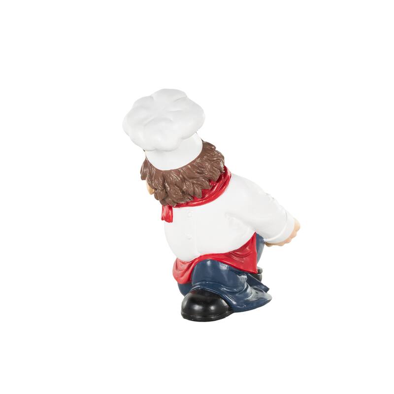 Polystone Chef Kitchen Decorative Figurine Single Bottle Wine Holder with Red Accents - White - Roche River Decor