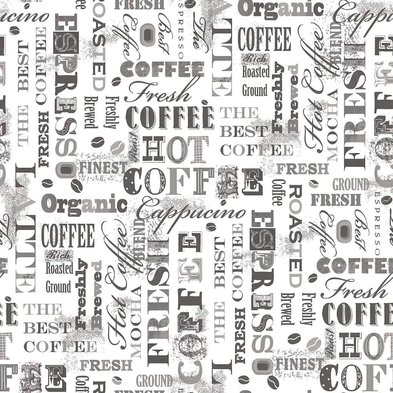 Galerie Wallcoverings Kitchen Recipes Coffee and Tea Vinyl on Non-woven Matte Wallpaper Roll - 33 feet x 21 inches - Grey