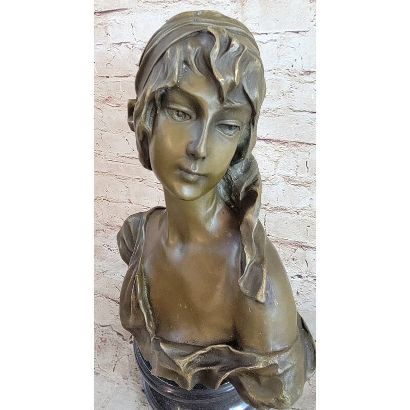 Milo “Maiden’S Gaze” – Elegant Bronze Female Bust Sculpture On Marble Base