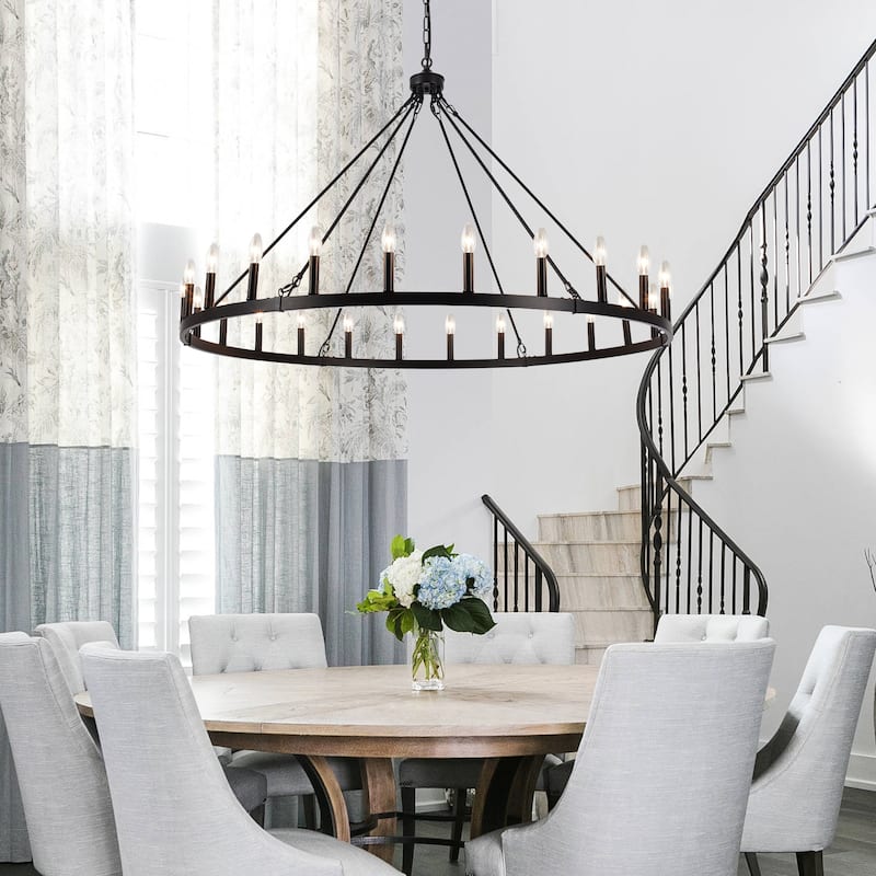 24-Light 51.97-inch Dimmable Round Wagon Wheel Chandelier for Dining Room