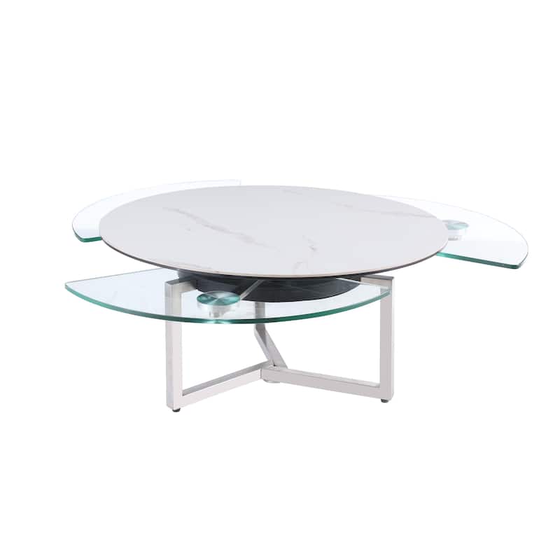 Somette Ceramic Top Cocktail Table with Glass Shelves