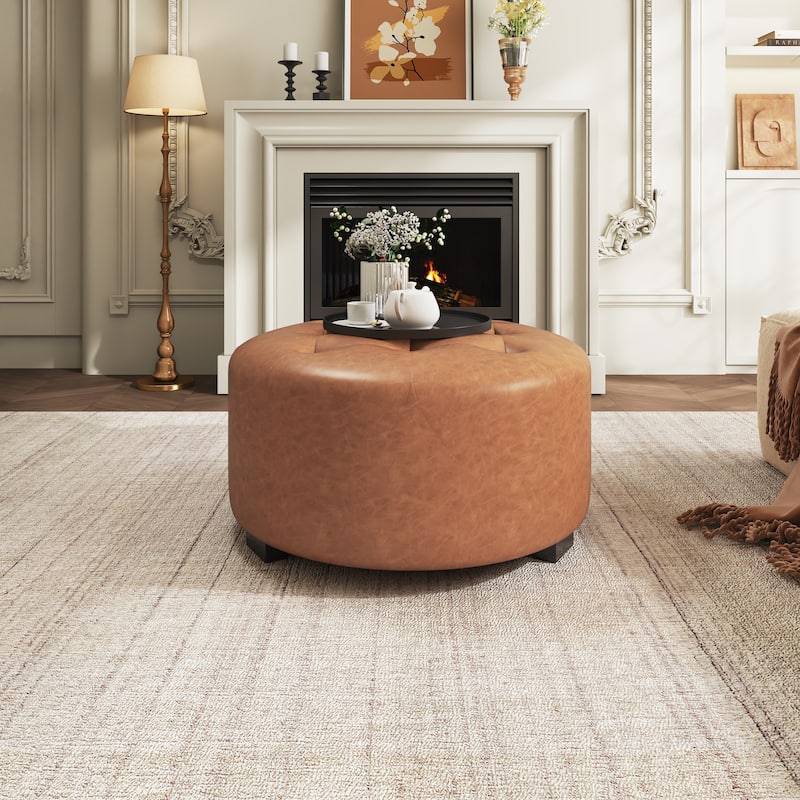 Christopher Knight Home PU Leather Button Tufted Round Ottoman