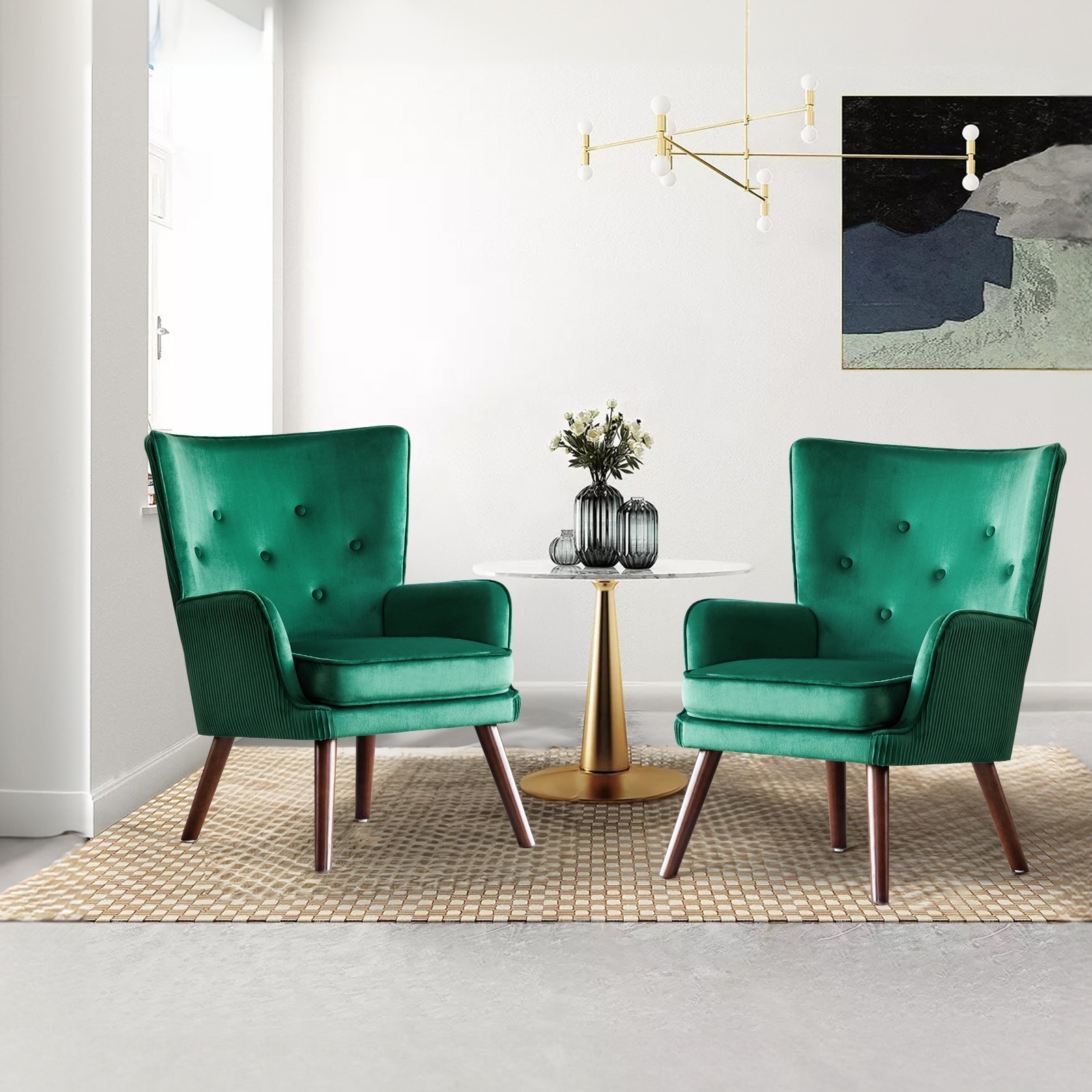 Modern Upholstered Velvet Wingback Accent Arm Chair, Set of 2 - 36.6