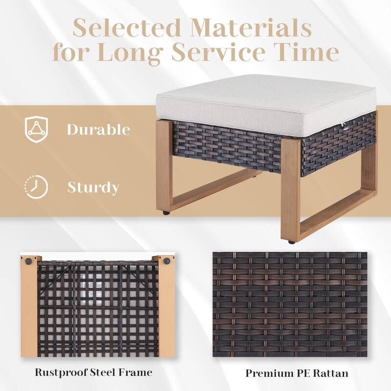 2 Pieces Outdoor Patio Ottoman with Cushion