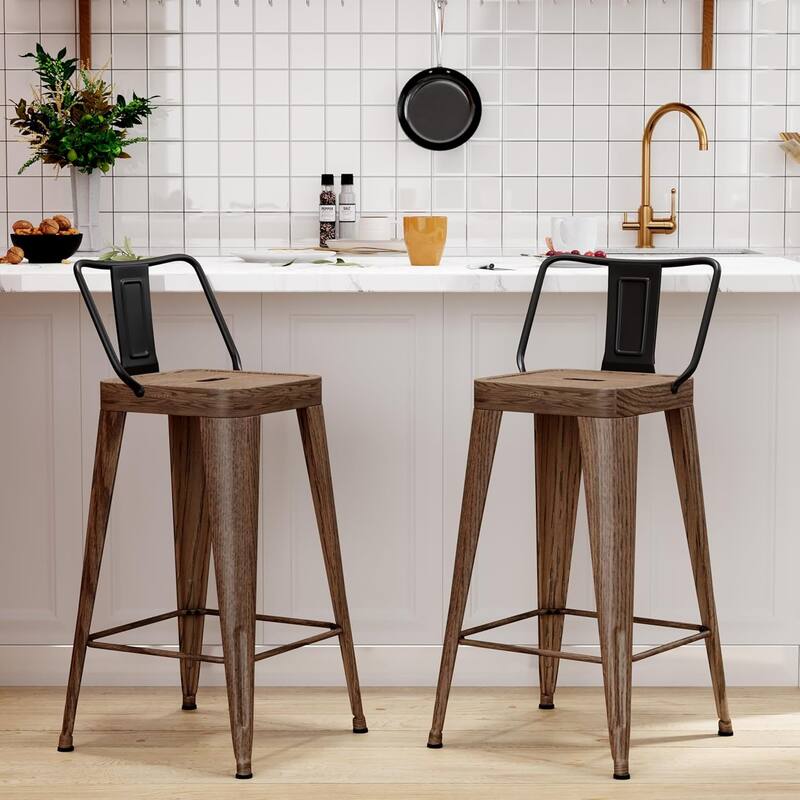 Metal Counter Stools Set of 4 Counter Height Bar Stools 24" Height Barstools with Metal Frame and Low Back - Set of 2 - Walnut