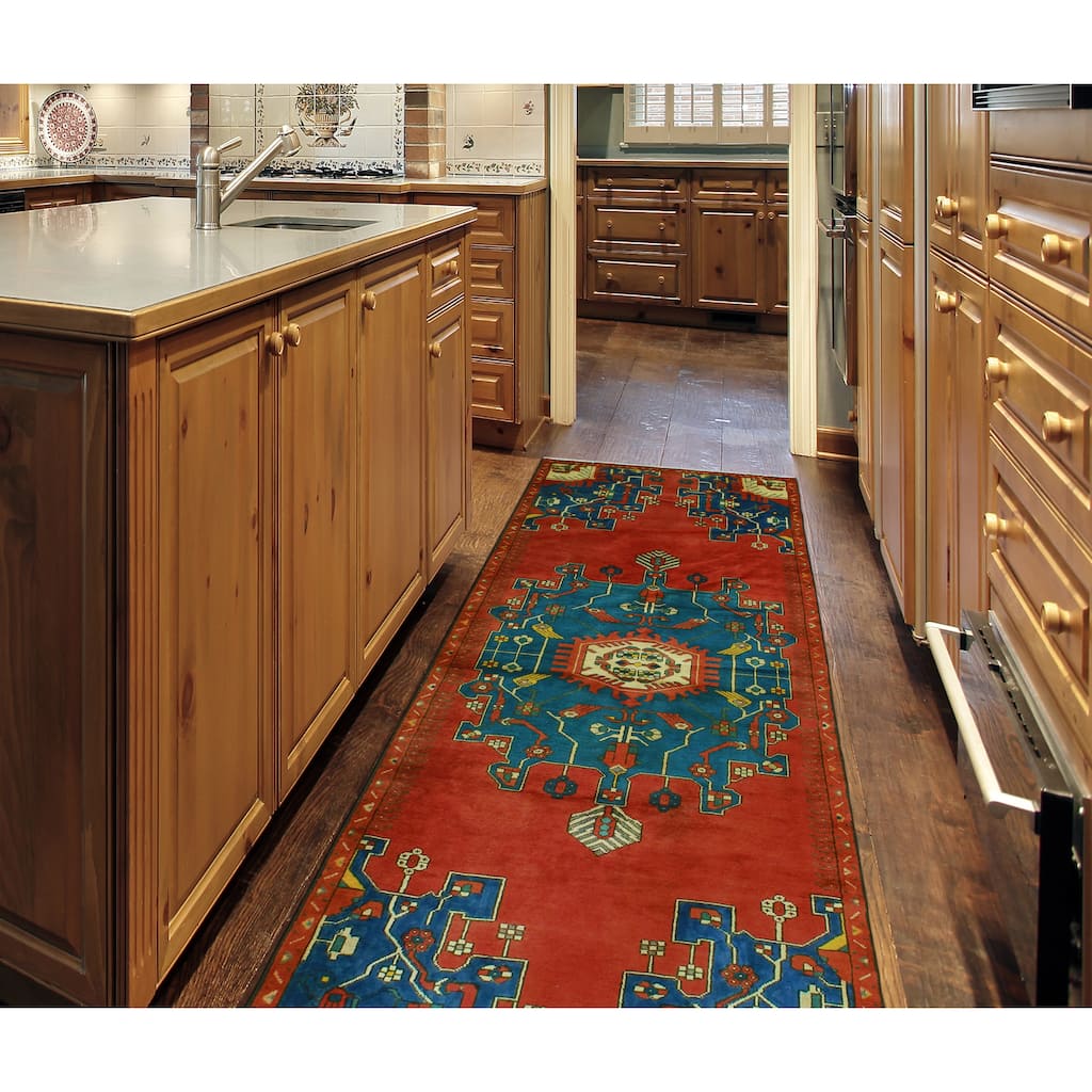 Fine Vintage Distressed Wadswort Red/Blue Runner - 3'8" x 9'2"