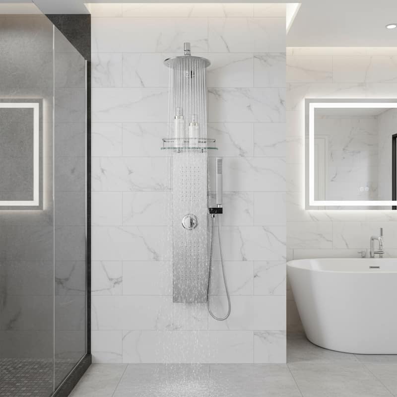 ANZZI Coastal Full Body Shower Panel with Heavy Rain Shower in Brushed Steel