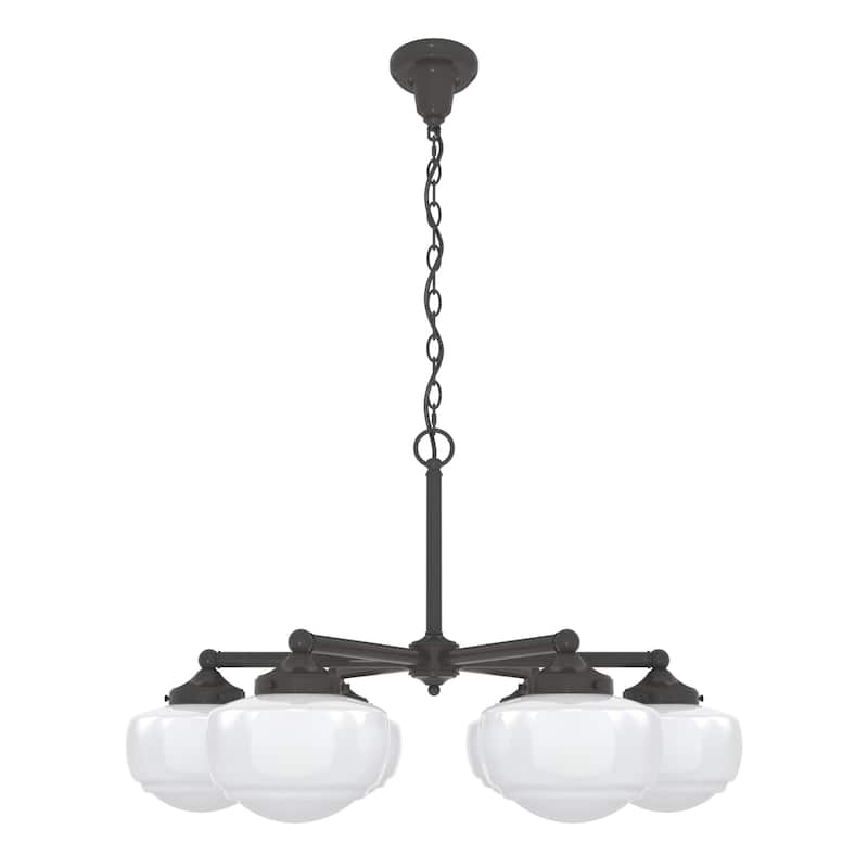 Hunter Saddle Creek Contemporary Schoolhouse Chandelier - Clear or White Glass Globes - Entry, Dining Room, Kitchen Table
